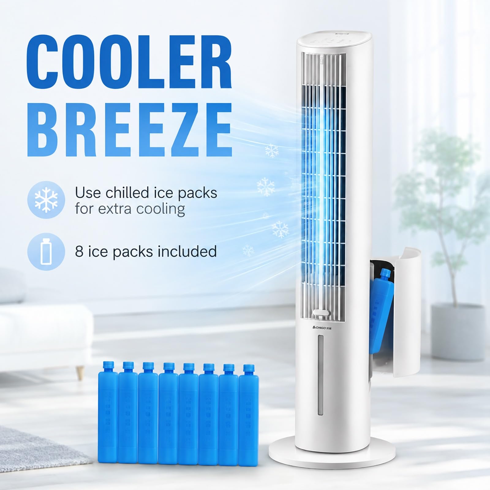 Refrigerador de Aire con Depósito Agua, 3 Velocidades, Climatizador Evaporativo para Apartamento, Dormitorio, Hogar