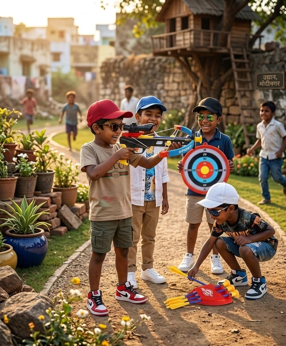 Pampam Toy Crossbow Set with Scope, Arrows, and Target Board, Indoor Outdoor Archery Game for Kids 3