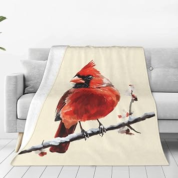 Vintage Red Cardinal Blanket Anti Pilling Throw Bird Standing On A Branch Fleece Flannel Lightweight Cozy Bedspread Living Room Women Adults and Kids Bed Sofa 60"X50"