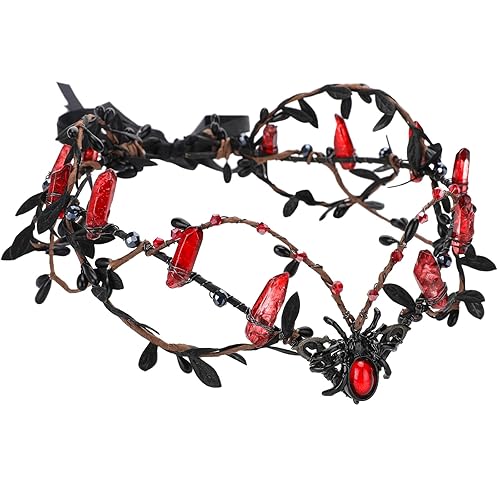 MOSTORY Crystal Witch Crown Headpiece - Fairy Raw Quartz Crown Elven Circlet for Witch Renfaire Renaissance Halloween Cosplay - Dark Red