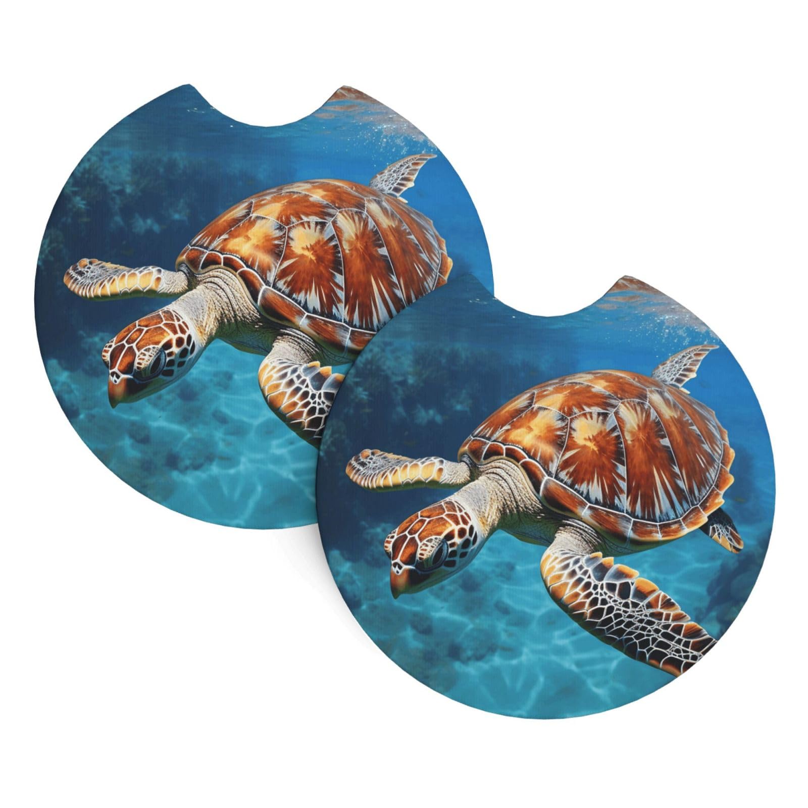 2 Pack Car Coaster for Cup Holders Ocean Cute sea Turtle Oil Painting Car Cup Coaster 2.7" Neoprene Non-Slip Automotive Cup Mat Universal Auto Car Interior Accessories for Women Men Cup Pad