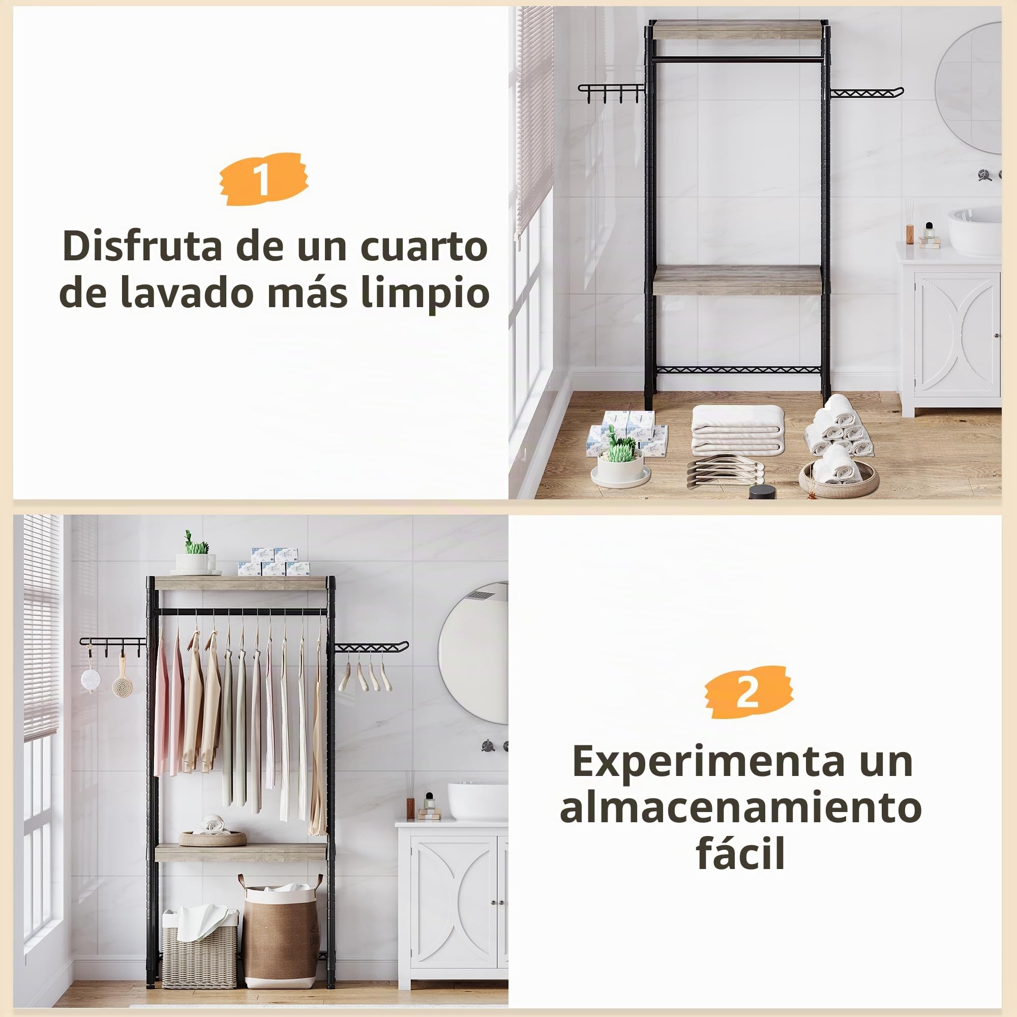 Garvee Estante De Almacenamiento De Lavadora, sobre La Lavadora y Secadora, Estantes De Madera Que Ahorran Espacio con Altura Ajustable para Baño, Lavandería y Balcón, 79x30x188 cm