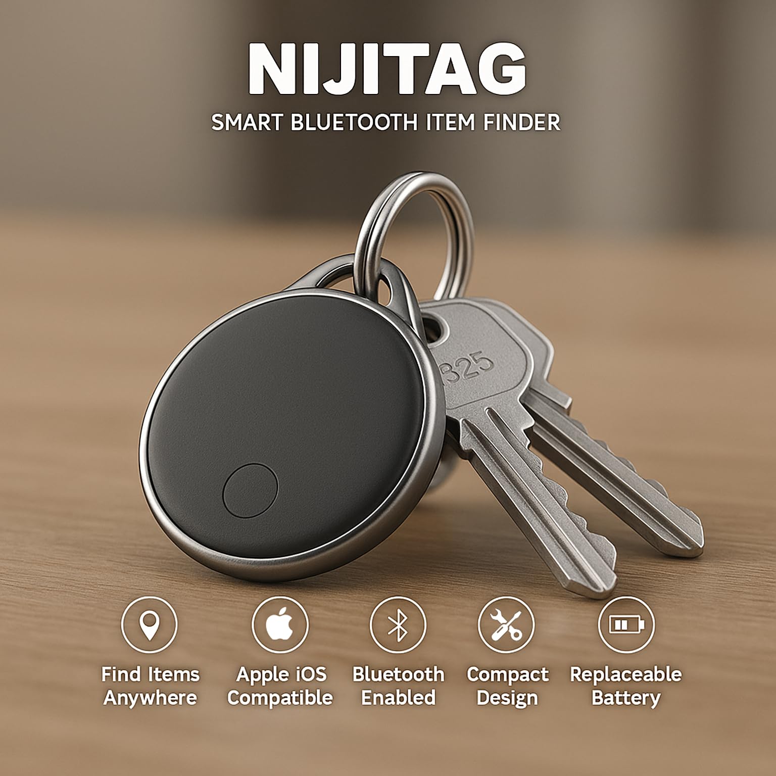 LINKSTYLE NIJITAG - Trova oggetti, Smart Key Tracker per cani, gatti, portafogli, bagagli, zaini, funziona con Apple Find My - Grigio antracite