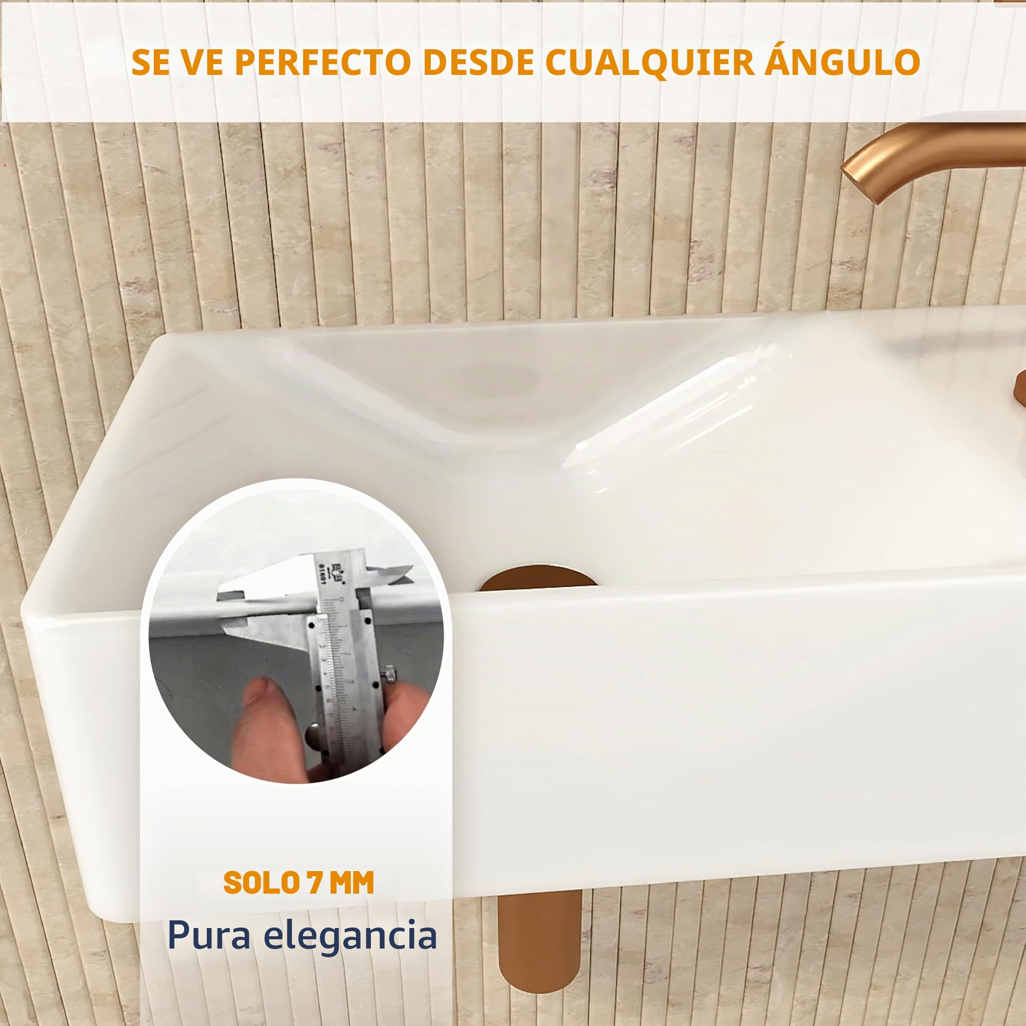 HOGART lavabo pequeño baño 38x22 cm, lavabo cerámica rectangular, lavabo suspendido pared o sobre encimera, con orificio para grifo, sin rebosadero, aseo invitados moderno (38x22cm (L))