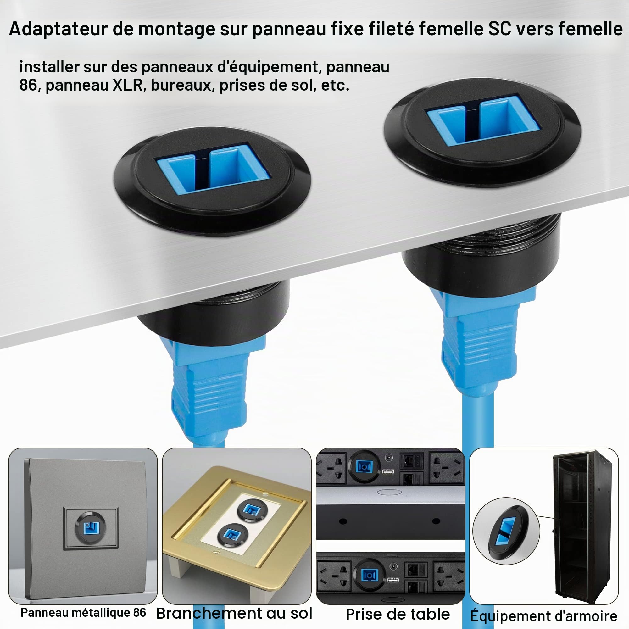 QIANRENON SC Fibre Encastré Fileté Montage Fixe Adaptateur, SC Femelle à Femelle Panneau Montage Réseau Connecteur Monomode, Fixe au Sol, Panneau, Bureau, Armoire