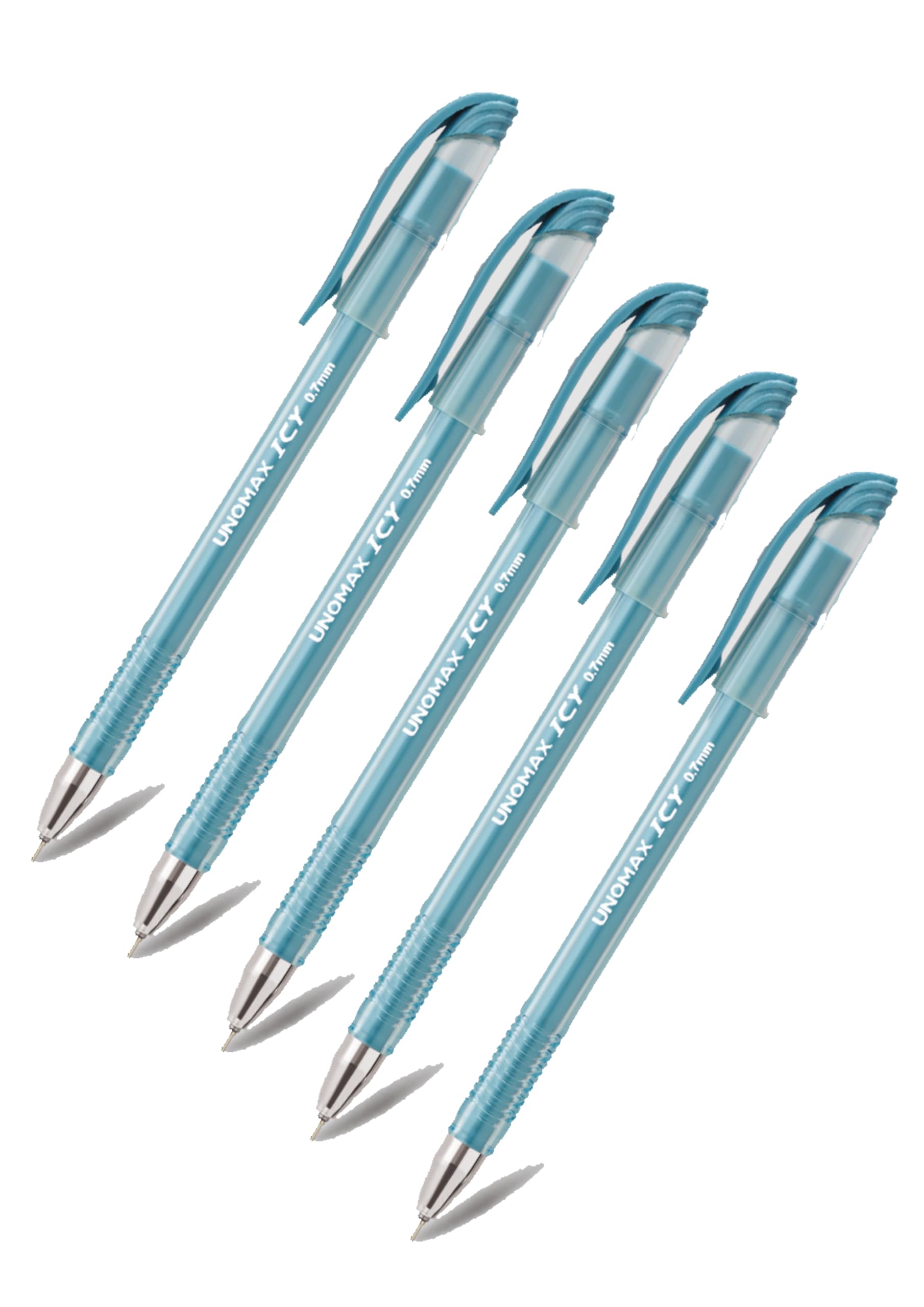 Unomax Icy Liquid Ball Point Pen | Attractive Translucent Body | Double Writing Length | Jet Ink Technology (Pack of 20) (Blue)