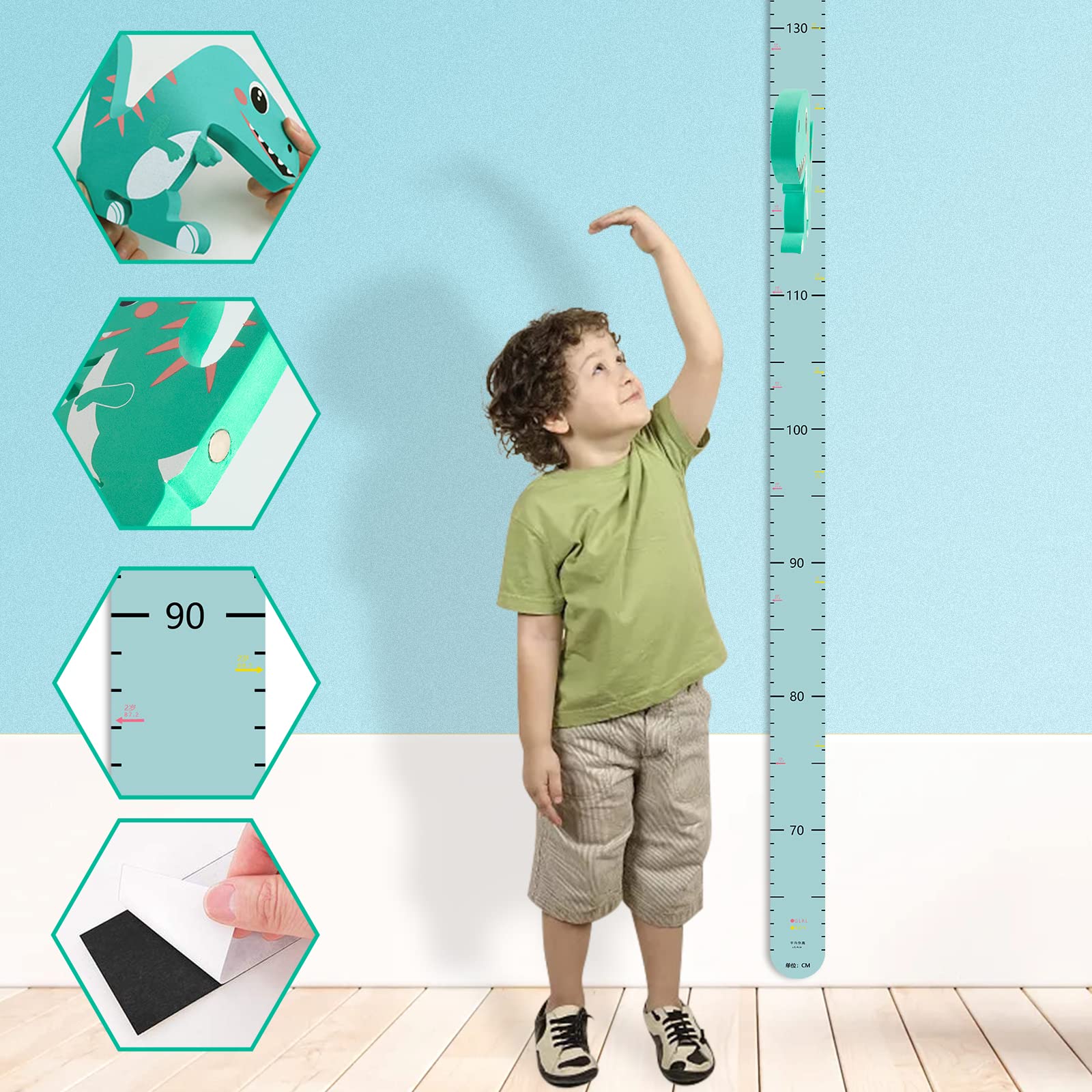 Metro da Parete per Bambini 3D Dinosauro Mobile Grafico di Crescita Tabella di Misurazione Altezza