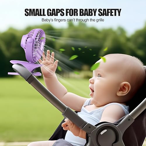 Miniatura 4 de Ventilador de clip portátil que funciona con pilas, mini ventilador de mesa recargable por USB de 3 velocidades con fuerte flujo de aire, rotación