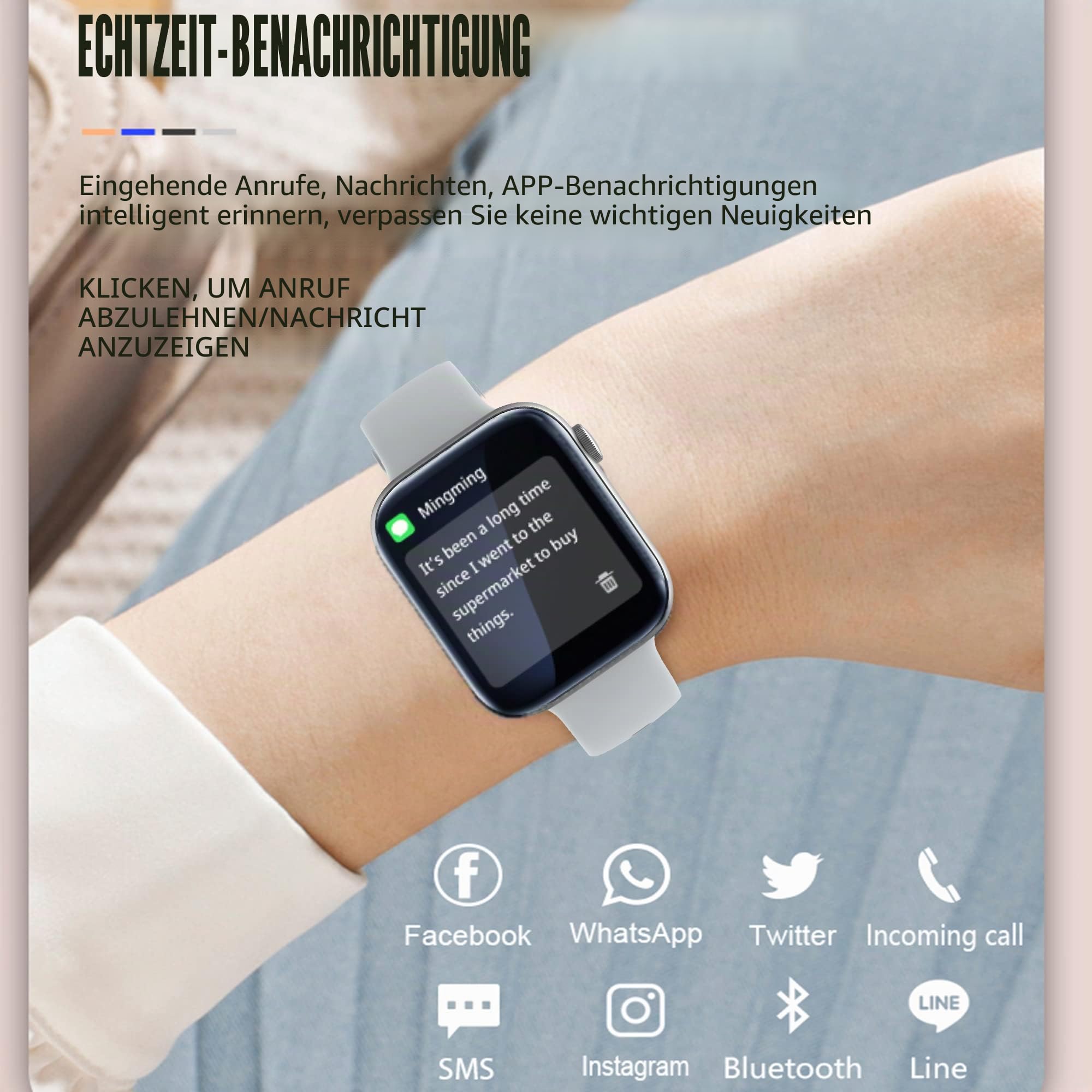 Smartwatch Damen mit Telefonfunktion, 1,8 Zoll HD Touchscreen Armbanduhr Pulsuhr mit 123 Sportmodi SpO2 Schlafmonitor IP68, Menstruationszyklus Fitnessuhr Schrittzähler Kalorien Android iOS (Silber)