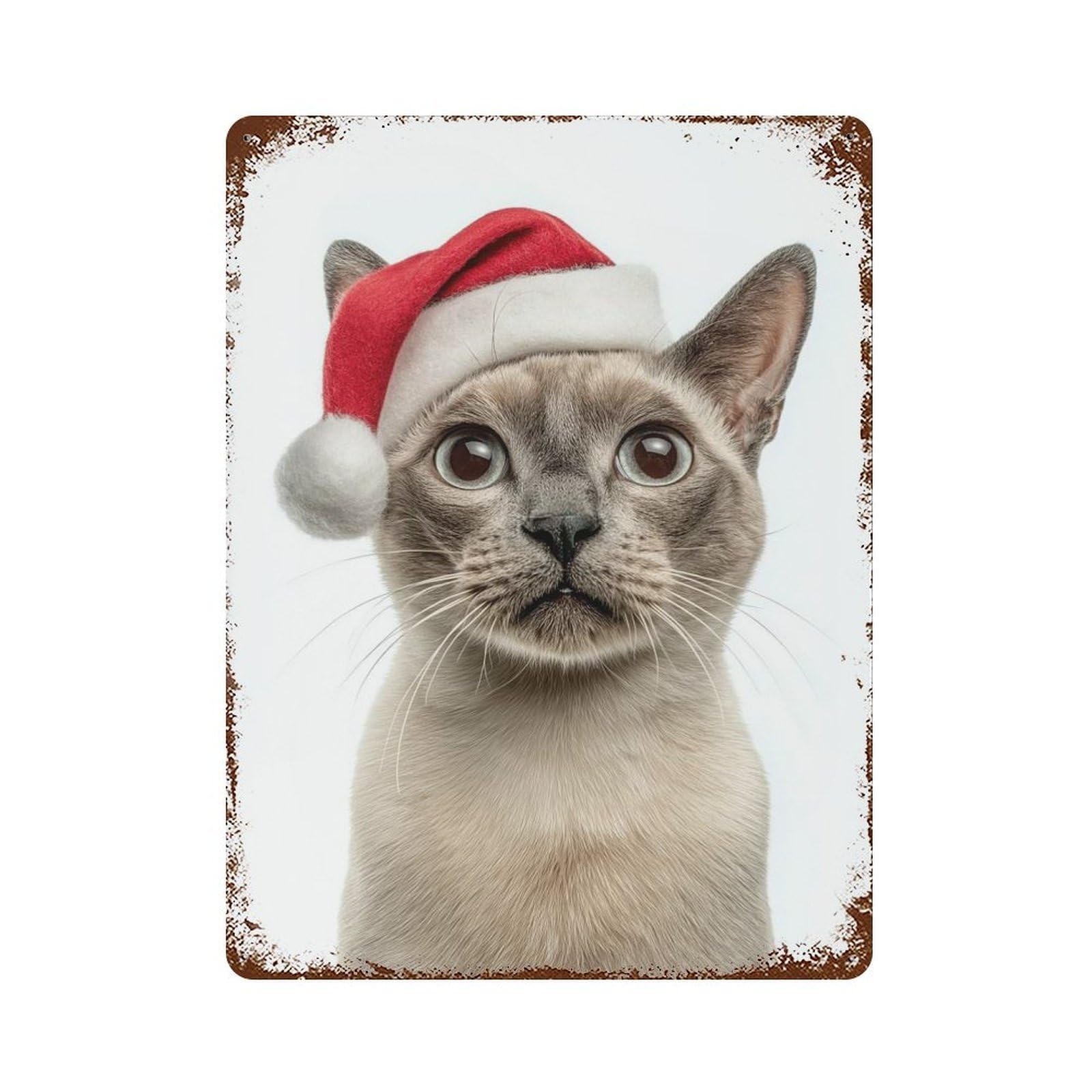 Tonkinese Cat Wearing Santa Hat 15.7"x11.8" Vintage Rust Metal Sign, Shabby Chic Decor for Garage, Bar And Workshop Decor