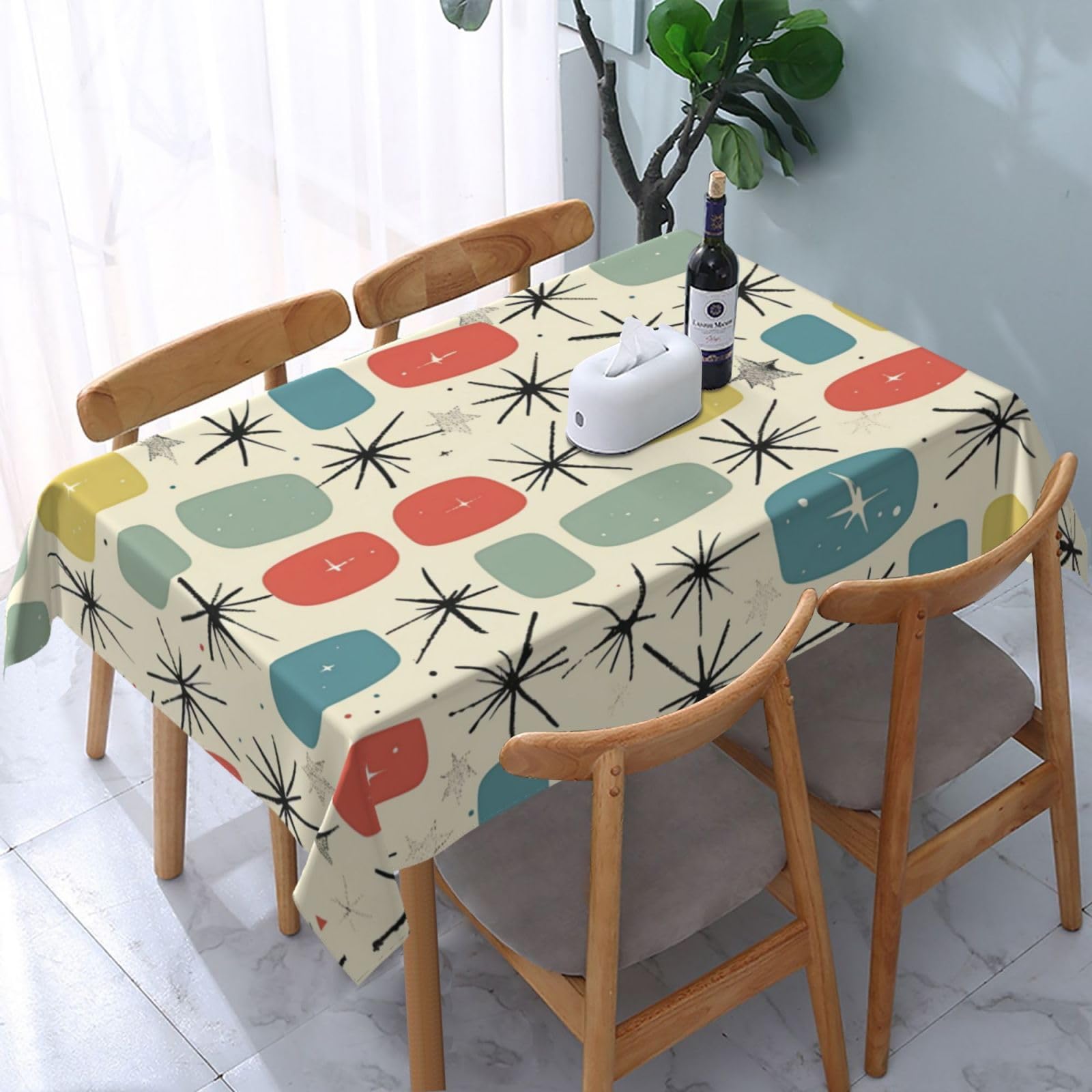 Nappe impermeable et lavable rectangulaire 183x137 cm motif retro Atomic Stars