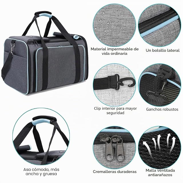 Foto 3 de 7 de Wuudi Bolsa de Transporte Plegable para Gatos y Perros Pequeños - Transpirable para Avión, Coche y Viajes