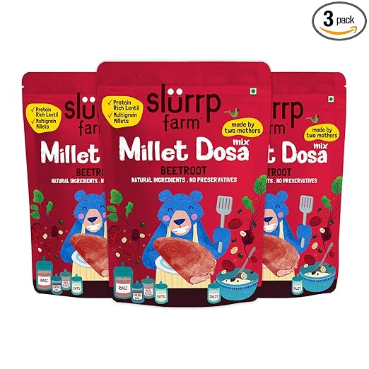 Slurrp Farm Millet Dosa Instant Mix | Supergrains And Beetroot | Natural And Healthy Food, 150g (Pack Of 3)