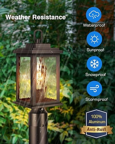 Miniatura 6 de VIANIS Paquete de 2 luces de poste de bronce aceitado para exteriores, postes de luz del atardecer al amanecer para exteriores con base de montaje