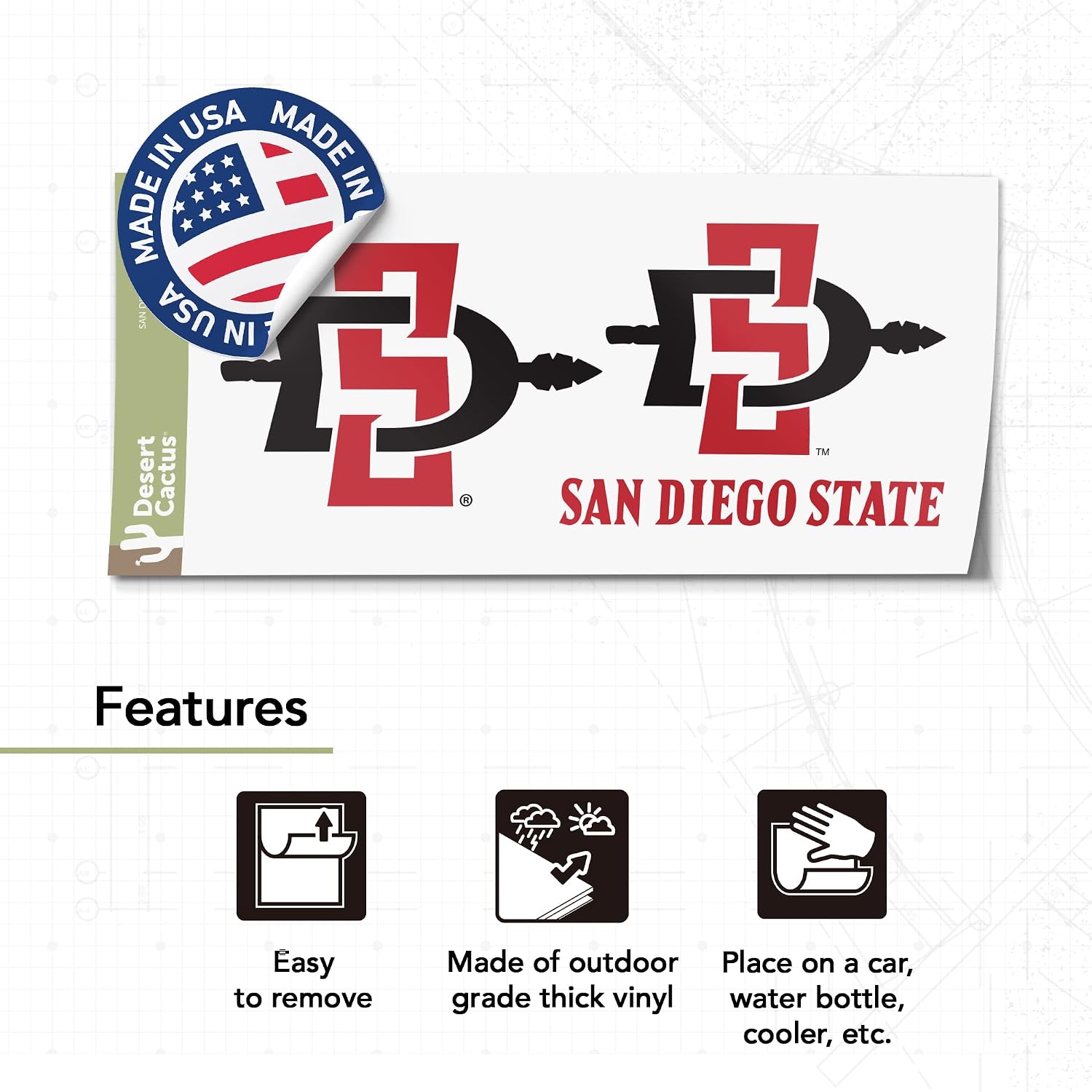 Desert Cactus San Diego State University License Plate Frame and Sticker Car Tag Holder for Front or Back of Car Officially Licensed Metal (Sticker Frame Combo - Alumni)