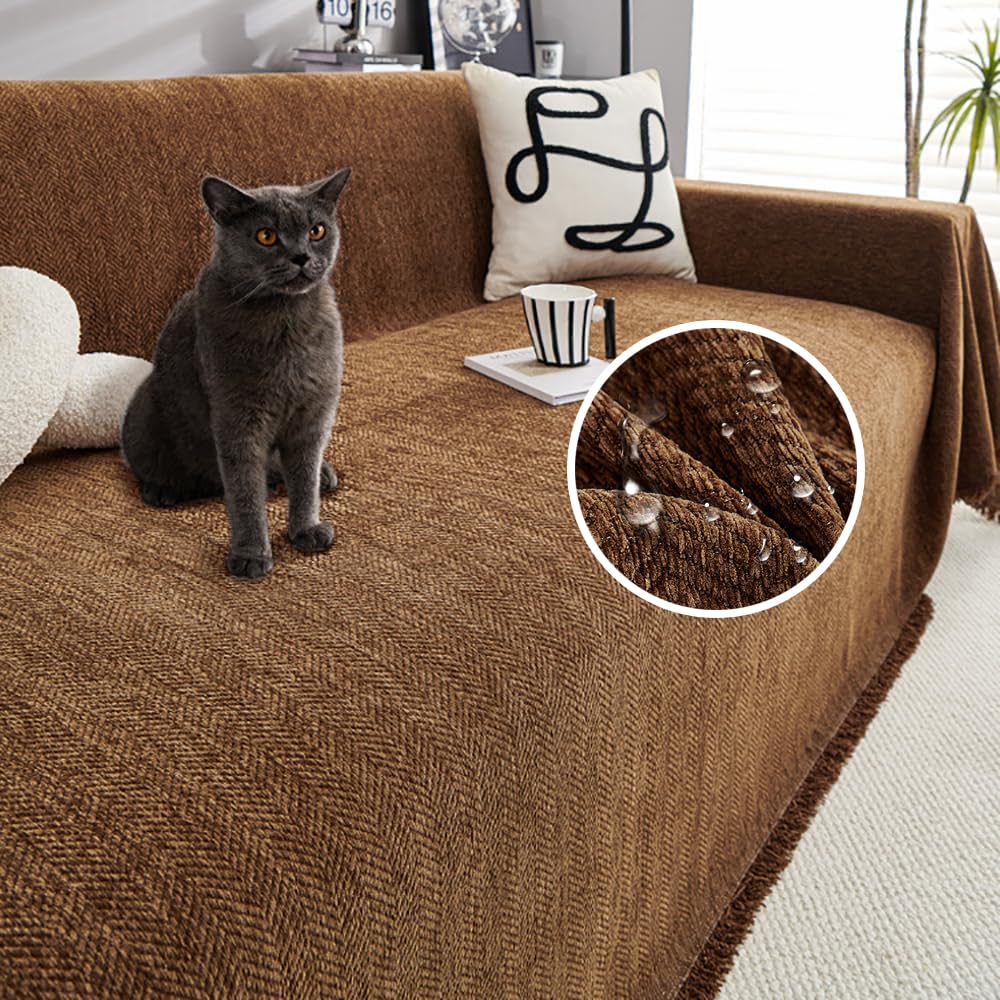 Manta Cubre Sofa Grande 180 x 130 cm, Marrón 1 2 3 4 Plazas Impermeable Colcha Multiusos para Cubrir Sofá, Funda de Sofá, la Tela para el Sofá, Manta de Cama, Manta Fular