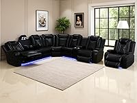 Vista 40 de Juego de sofá de cuero transpirable con puerto USB, 5 sofás seccionales reclinables en forma de L y 2 sillas, juego de sofá seccional reclinable