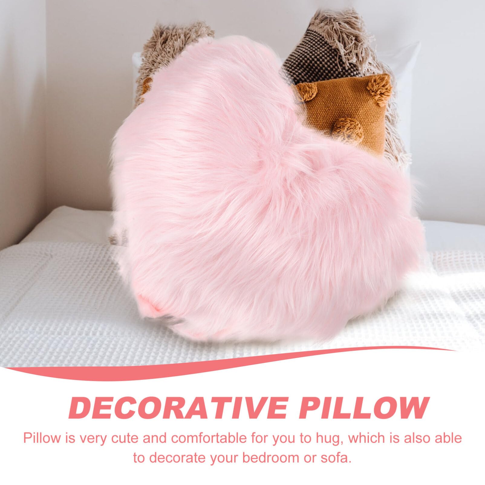 Unomor Fluffy Heart Throw Pillow Shaggy Decor Pillow Sofa Couch Bed Decor Heart Shaped Throw Pillow Cute Room Decor