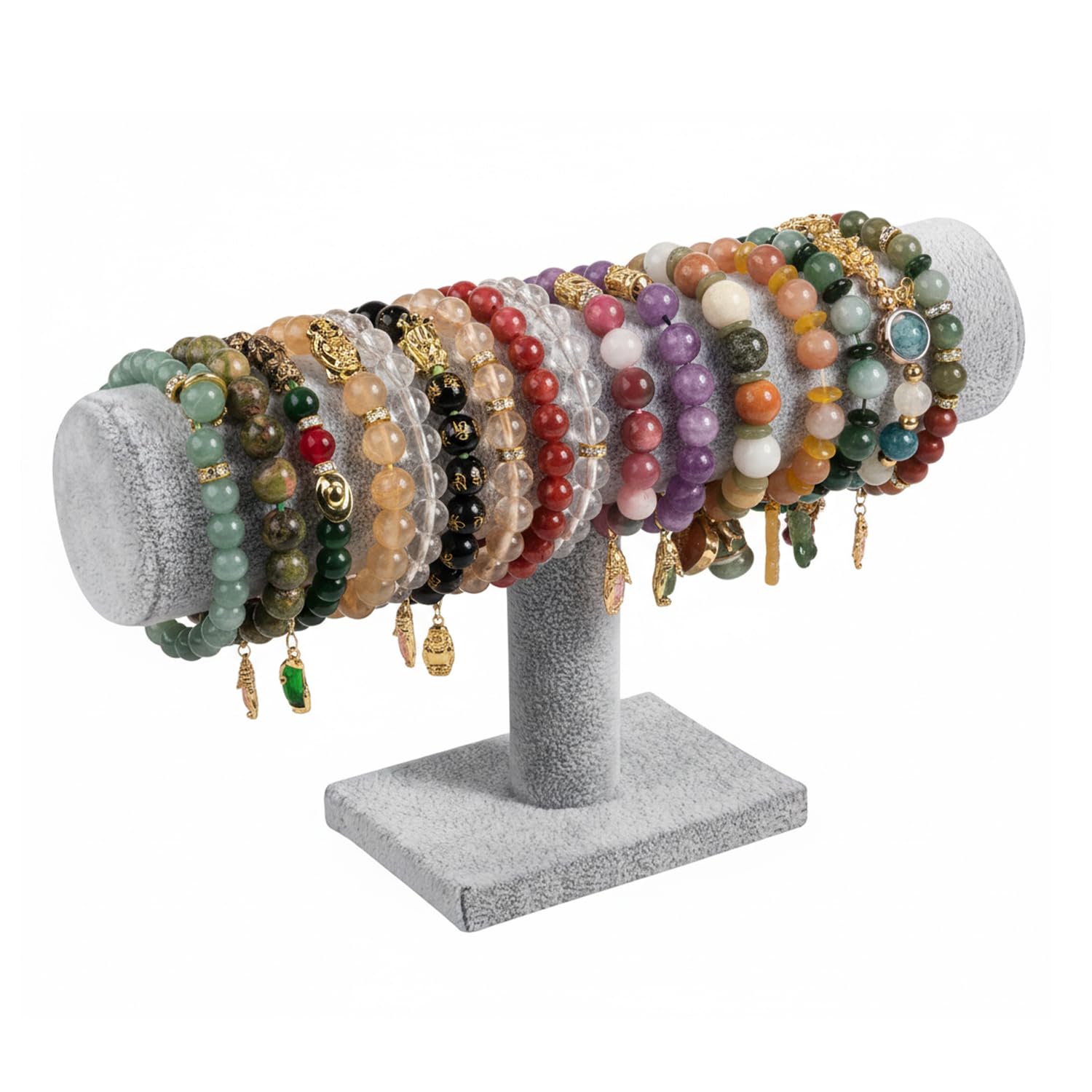Teninyu Gray Hovering T-Bar Bracelet Necklace Earring Bangle Pendants Anklet Tower Watch Key Jewelry Display Stand For Home Organization ( Velvet)