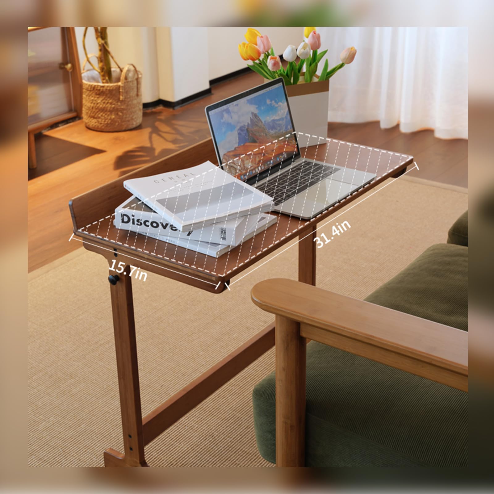JIKUGO Mueble Auxiliar de Bambú, Mesa Auxiliar de Sala de Estar, Mesa Auxiliar Pequeña, Mesa de Café de Dormitorio, Mesas de Sofá Deslizables para Sala de Estar y Espacios Pequeños
