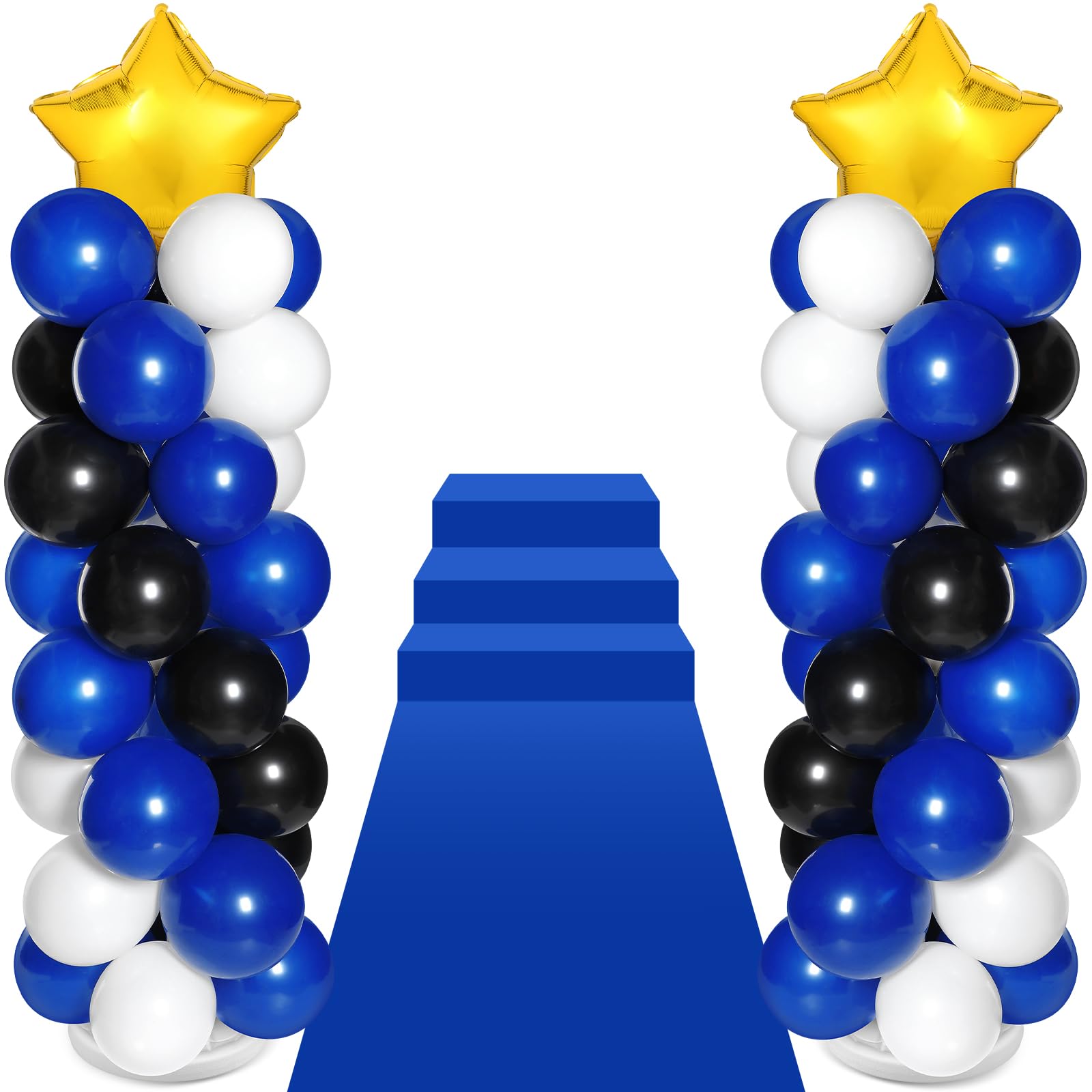 2 Sets of Balloon Column Stand Kit with 2 Star Balloons 100 Latex Balloons 2 Sets Adjustable Balloon Stands 1 Carpet for Casino Movie Night 50th 80th