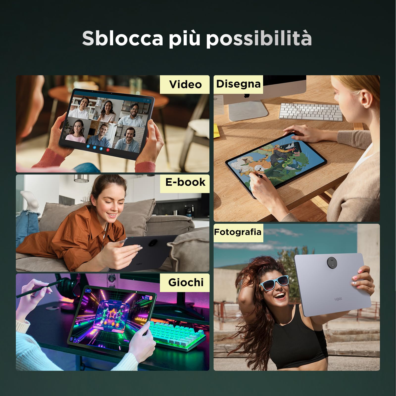 Ugee Android tablet UT3 14,25 pollici, Octa Core con Grafica Indipendente e Sensore U da 8 GB + 256 GB, Batteria 10000 mAh