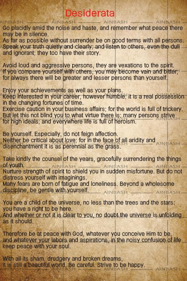 Ainbash Vintage Desiderata Wall Decor Iron Painting Desiderata Poem Metal Tin Sign Inspirational Wall Art Printing Plaque for Home Garden Bedroom
