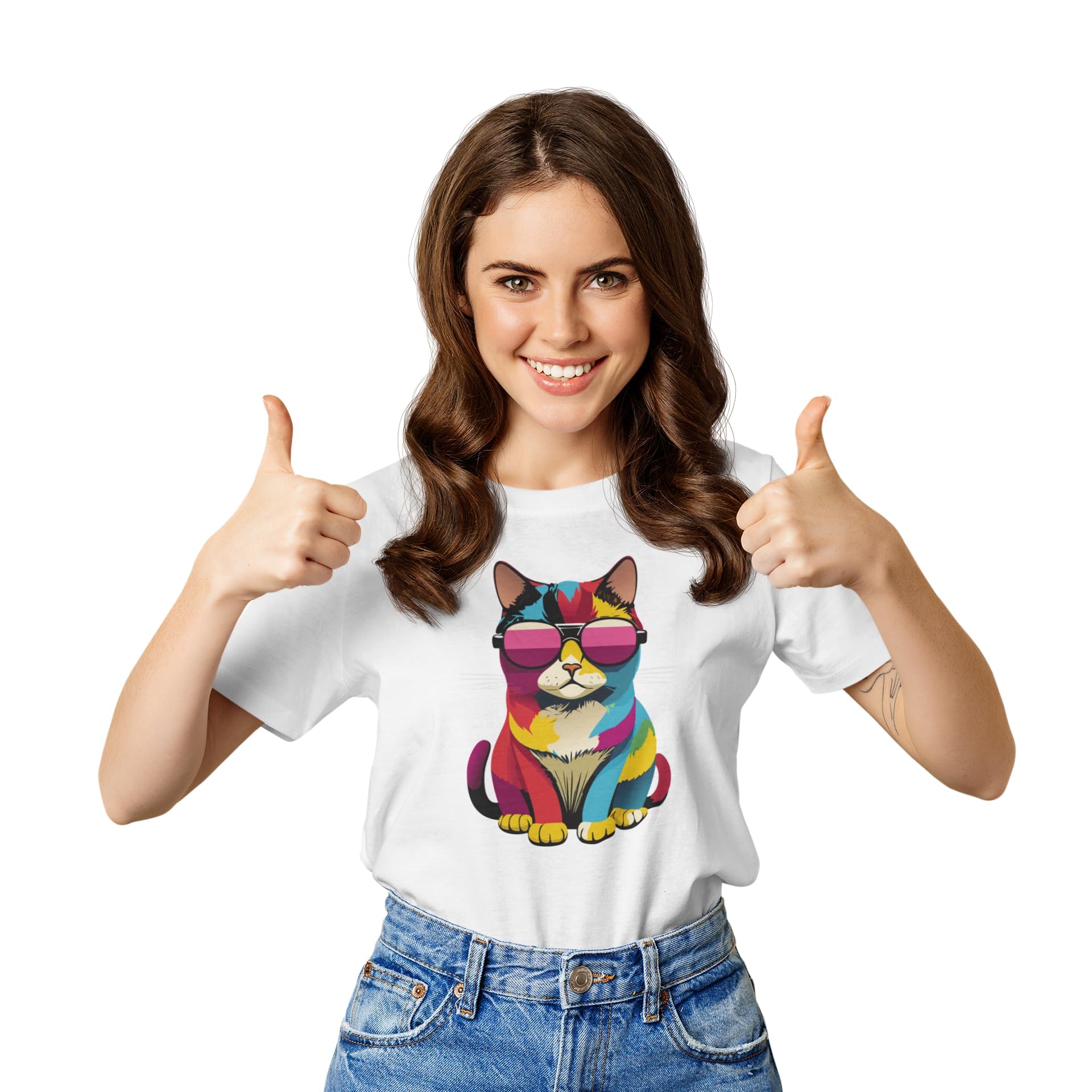 SplashmodsWomen's Tshirt Cat | Unique Printed T-Shirts | Polycotton Blend | White