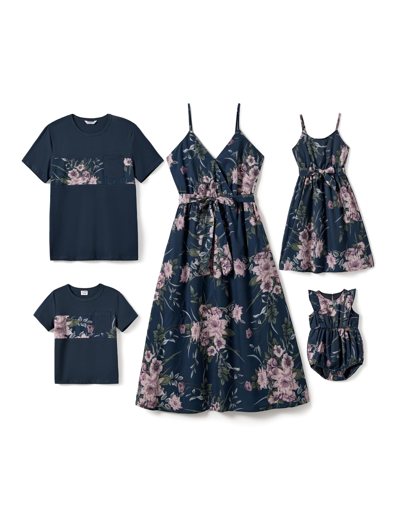 PATPAT Family Matching Outfits Mommy and Me Dresses Hawaiian Tropical Vacation Beach Spaghetti Strap Dress and Shirt