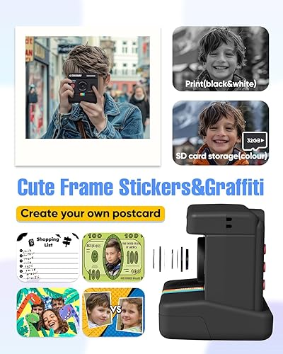 Miniatura 4 de Cámara de impresión instantánea para niños, cámaras de doble lente para niños con pantalla de 2.4 pulgadas, regalos de cumpleaños de Navidad para