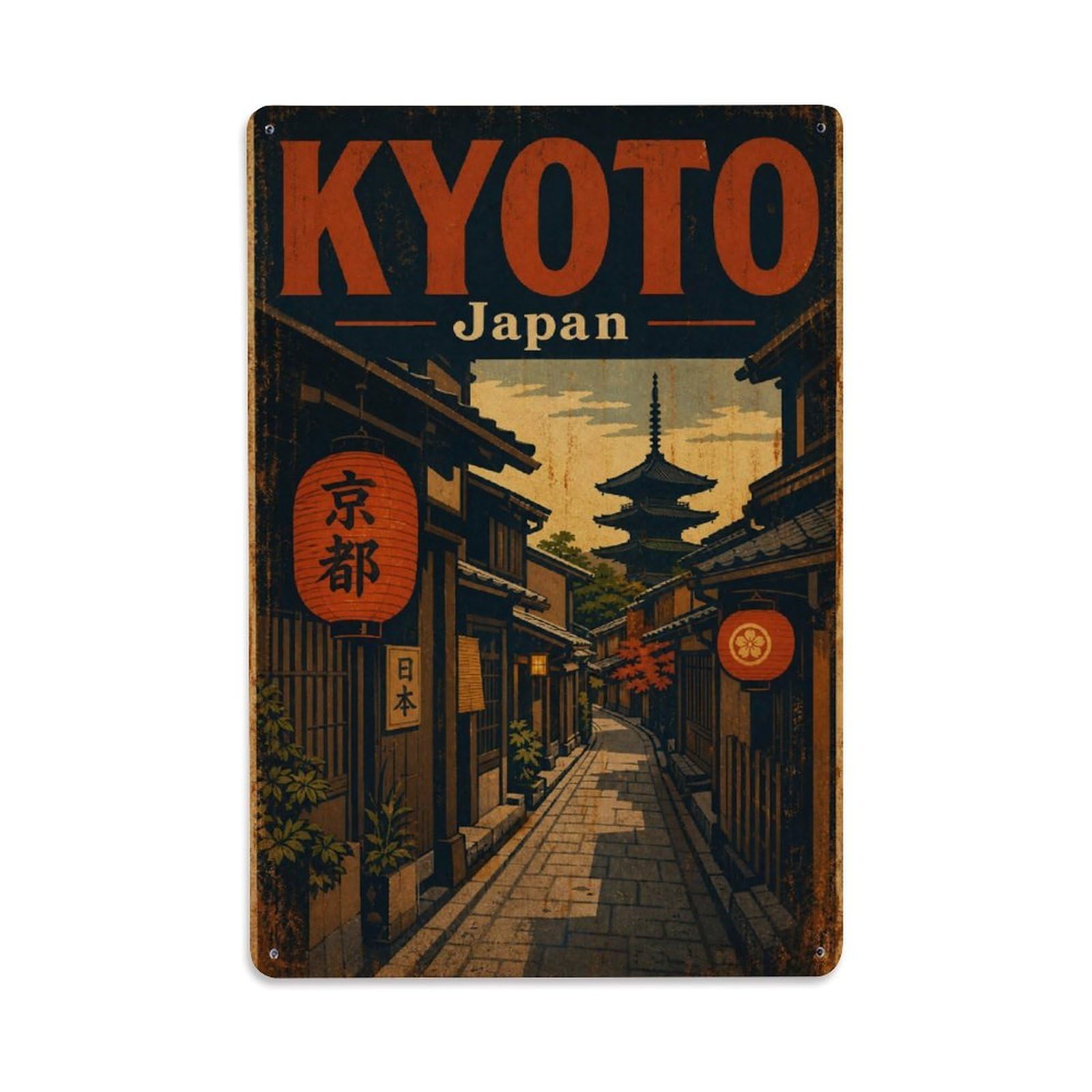 Gead 8X12inch Style Vintage Travel Kyoto Japan Alley Metal Tin Sign
