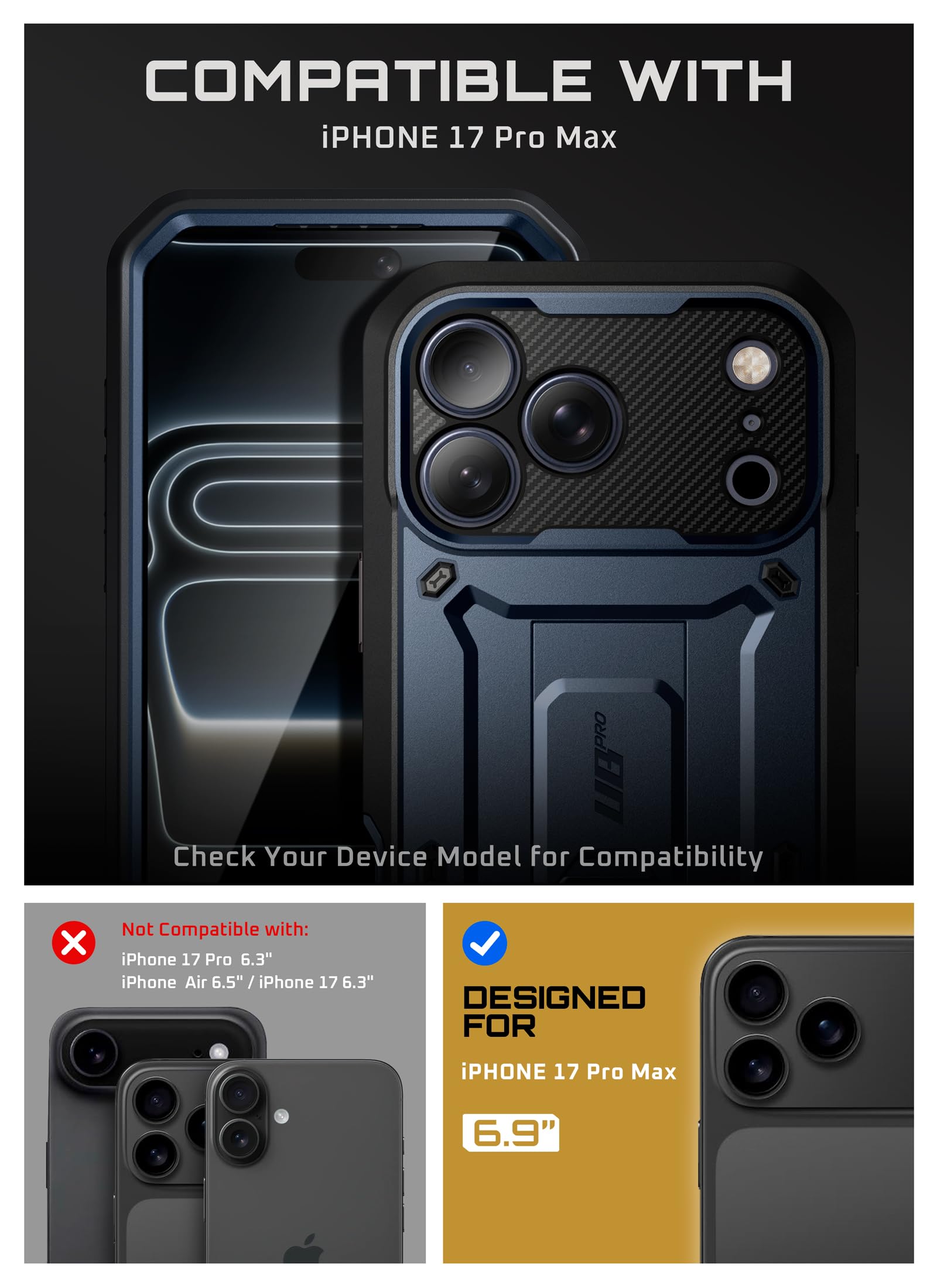 SUPCASE Etui na iPhone 17 Pro Max 6,9 cala z przyciskiem sterowania aparatem, Etui Outdoor 360 stopni, Bumper, Pokrowiec ochronny [UBPro] z ochroną ekranu, podstawką i klipsem na pasek (koralowe)