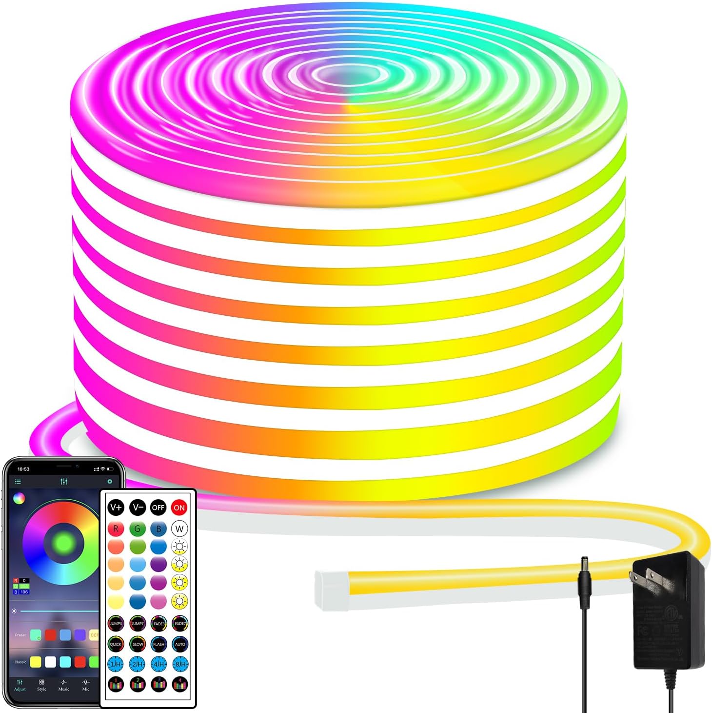 LED neon Lights Strip 132FT,DC 24V RGB LED neon Light Strip APP Remote Controls Control Waterproof Flexible Neon LED Rope Lights for Bedroom,Playroom,Outdoors Decor（2 Rolls of 66ft）