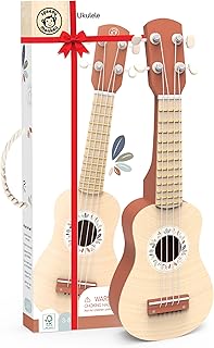 Speedy Monkey Ukulele 43,6x14,6x4cm braun, Holz Spielzeug für Kinder, Liebevolle Details- tolle Geschenkidee