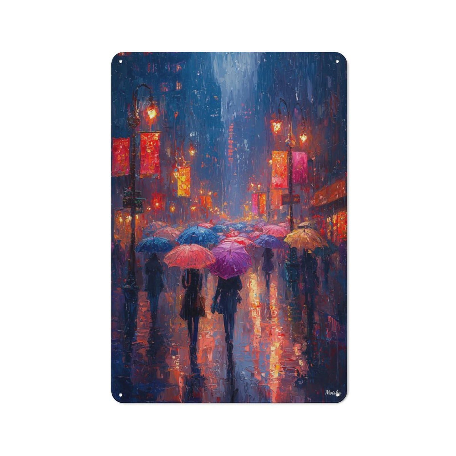 Junmoney Impressionist Inspired Cityscape With Umbrell As Metal Wall Plaque 30X20cm, Vintage Nostalgic Wall Art For Bedroom, Office, Home Bar Or Dining Room