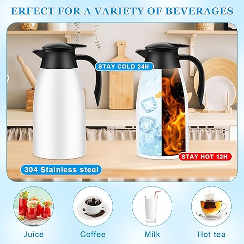 Miniatura 10 de Ziliny 2 jarras térmicas de café de 51 onzas de acero inoxidable al vacío con cepillos, dispensador de café aislado de doble pared al vacío para