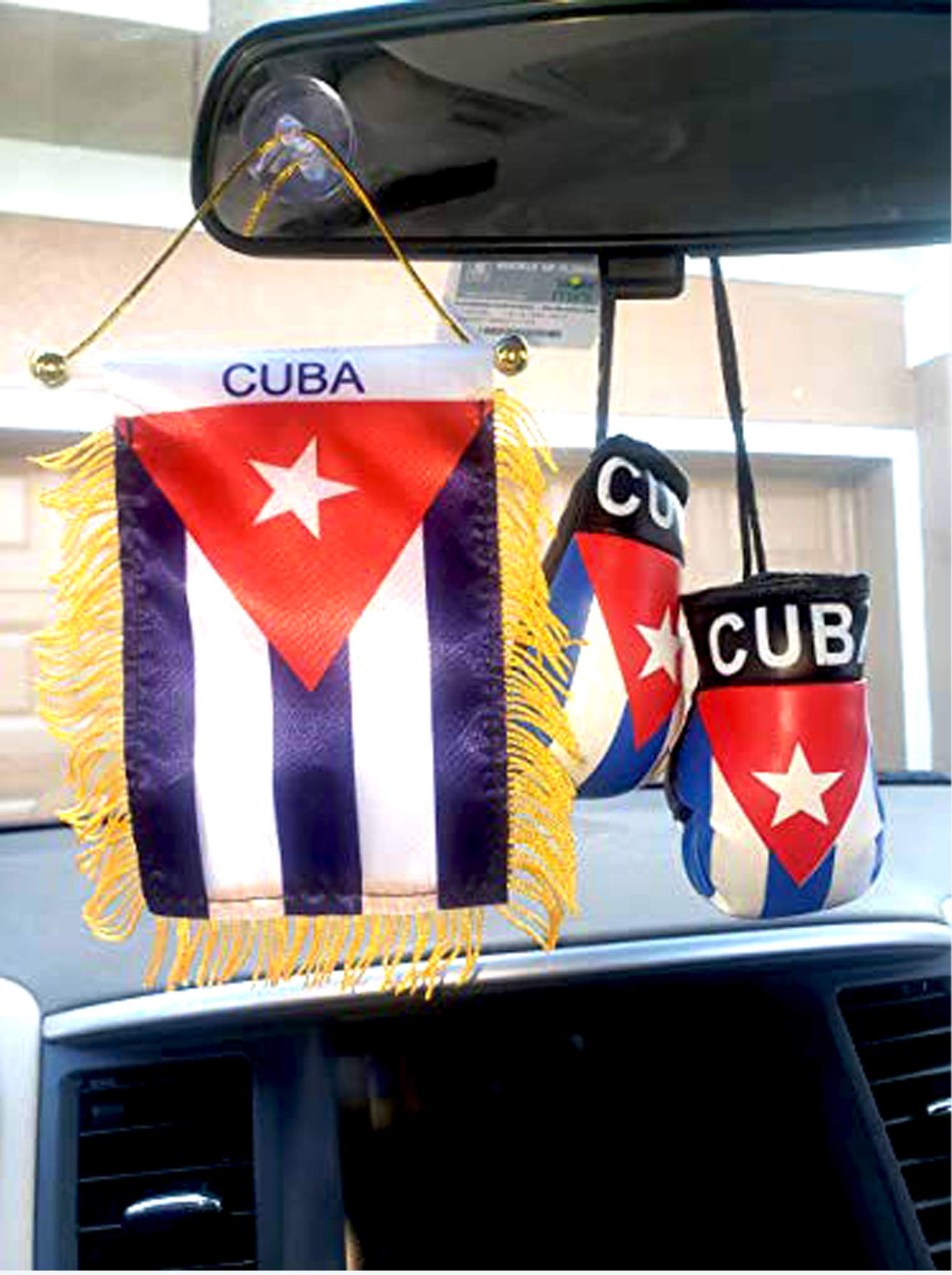 Rainbow Trading Flag and Boxing Gloves Combo Car Rear-View Mirror Office Decor (Cuba)