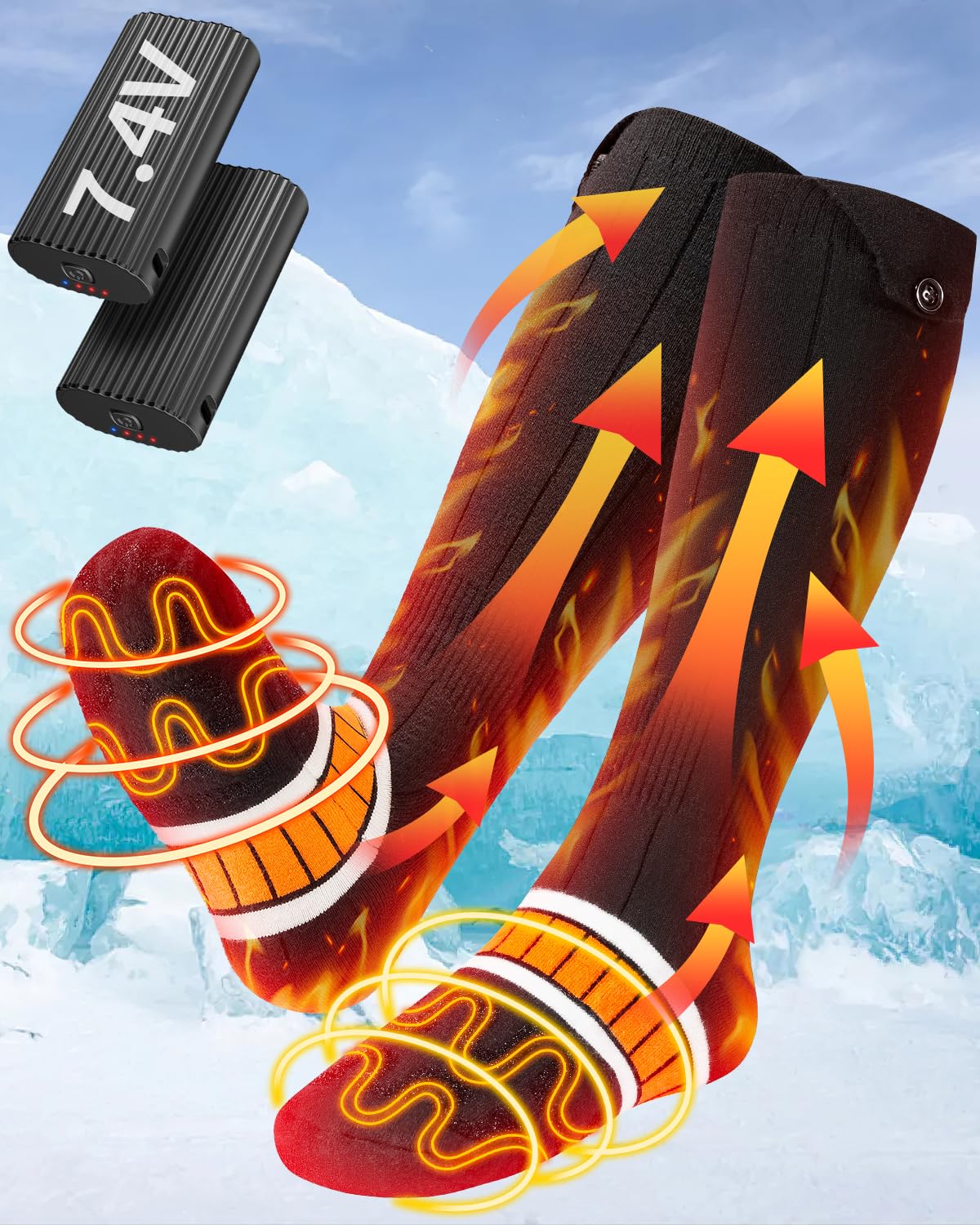 2024 Mejora Calcetines Calefactables, Eventek 7.4V Calcetines Termicos Recargables, 360° Calefacción Calcetines Calefactables Hombres Mujeres con 3 Niveles Temperatura para Esquí Caza Camping