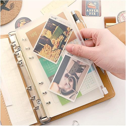 Miniatura 7 de Harphia 14 bolsillos para carpetas tamaño A7, 6 agujeros, con cremallera, para carpetas de 6 anillas, hojas sueltas, impermeables, de PVC, EVA