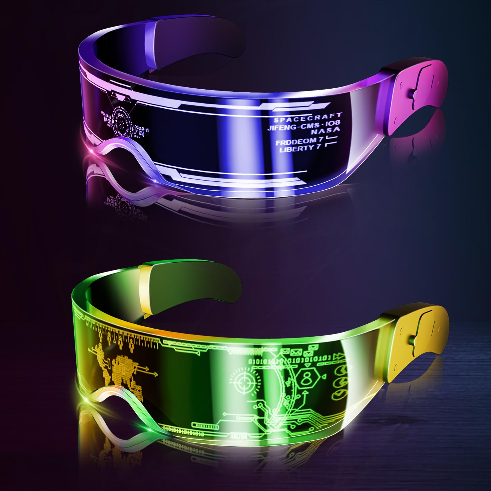 Tanganan 2pcs LED Visor Glasses, LED Light Up Glasses Neon Luminous Glasses 7 Color 5 Modes Cool LED Glasses for Adult (style B)