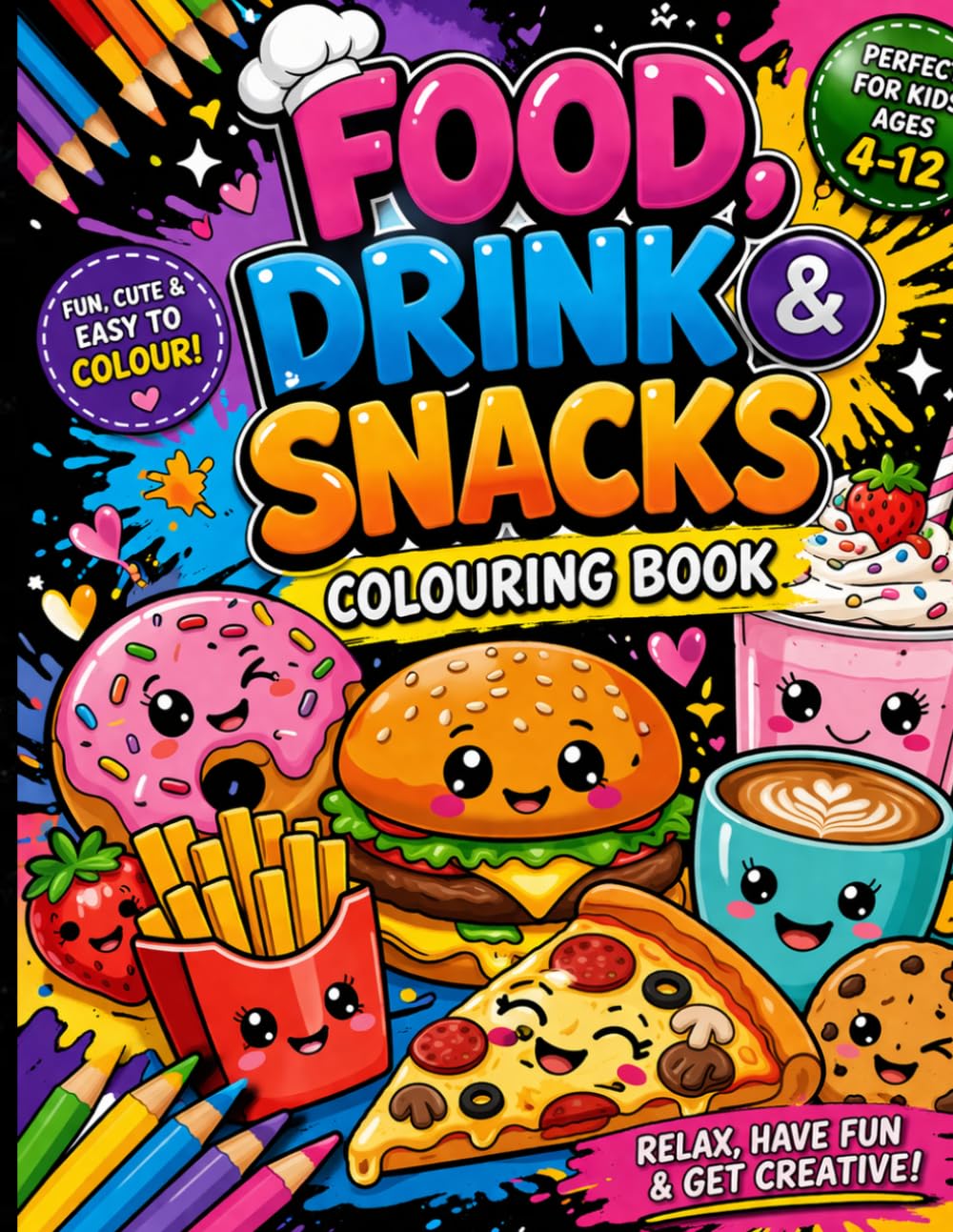 Food , drinks and snacks Colouring book: Bold and easy snacks to colour