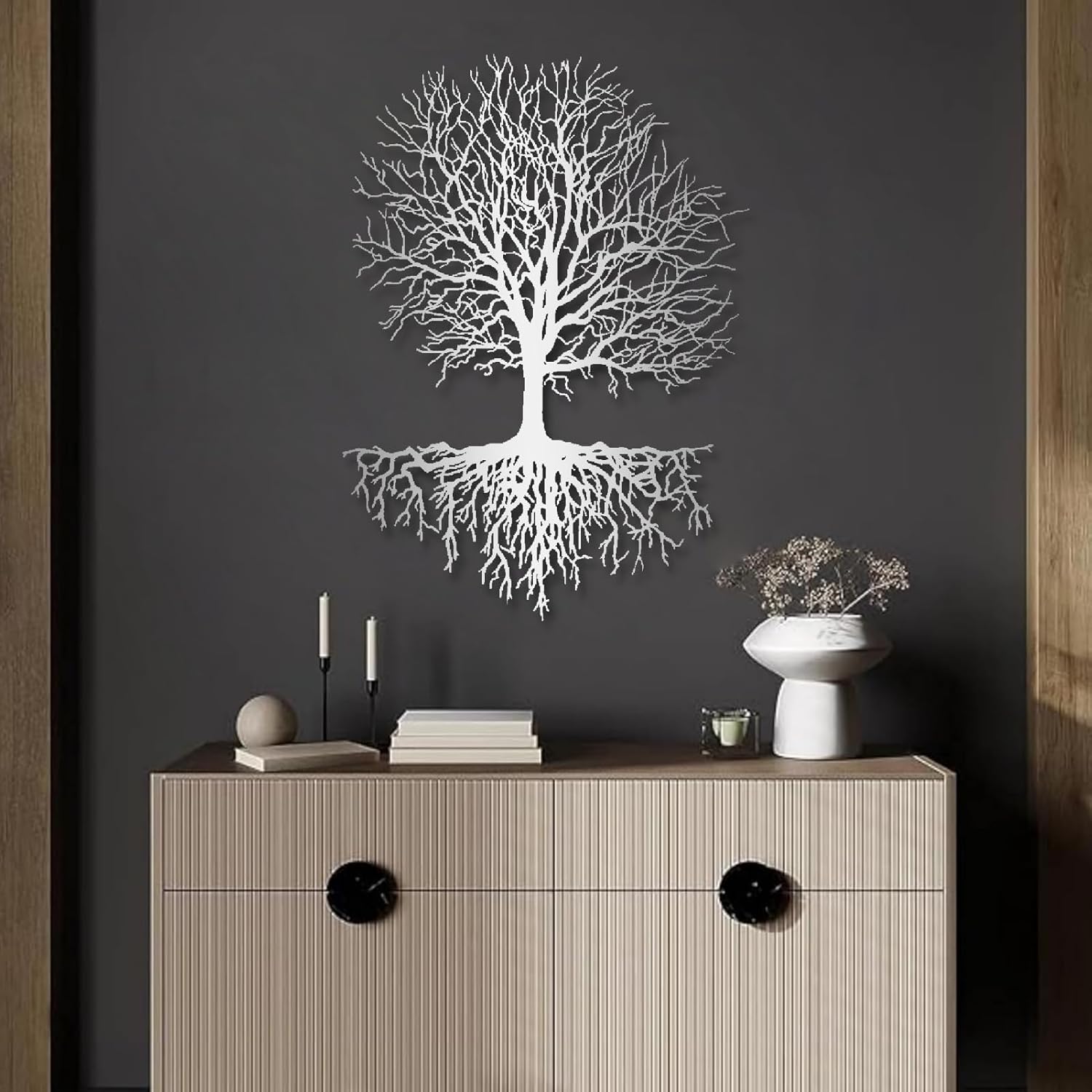 Yemwot Tree of Life Metal Wall Art, Metal Tree Wall Art, Branch Silhouette, Living Room Bedroom Decor (39"x 54"| 100x139cm, Black)