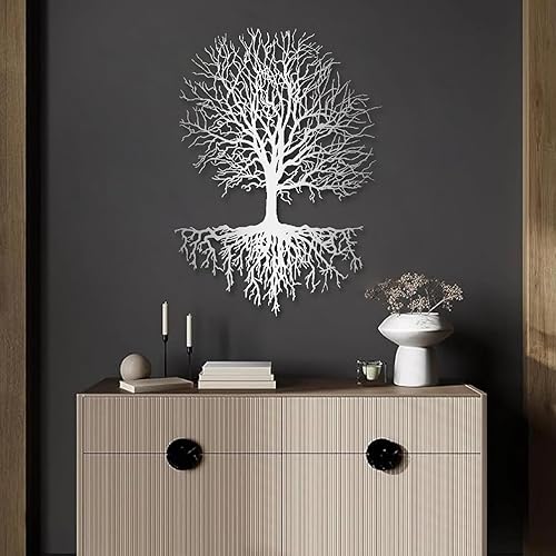 Miniatura 6 de Yemwot Arte de pared de metal árbol de la vida, arte de pared de árbol de metal, decoración industrial, silueta de rama, decoración de sala de estar