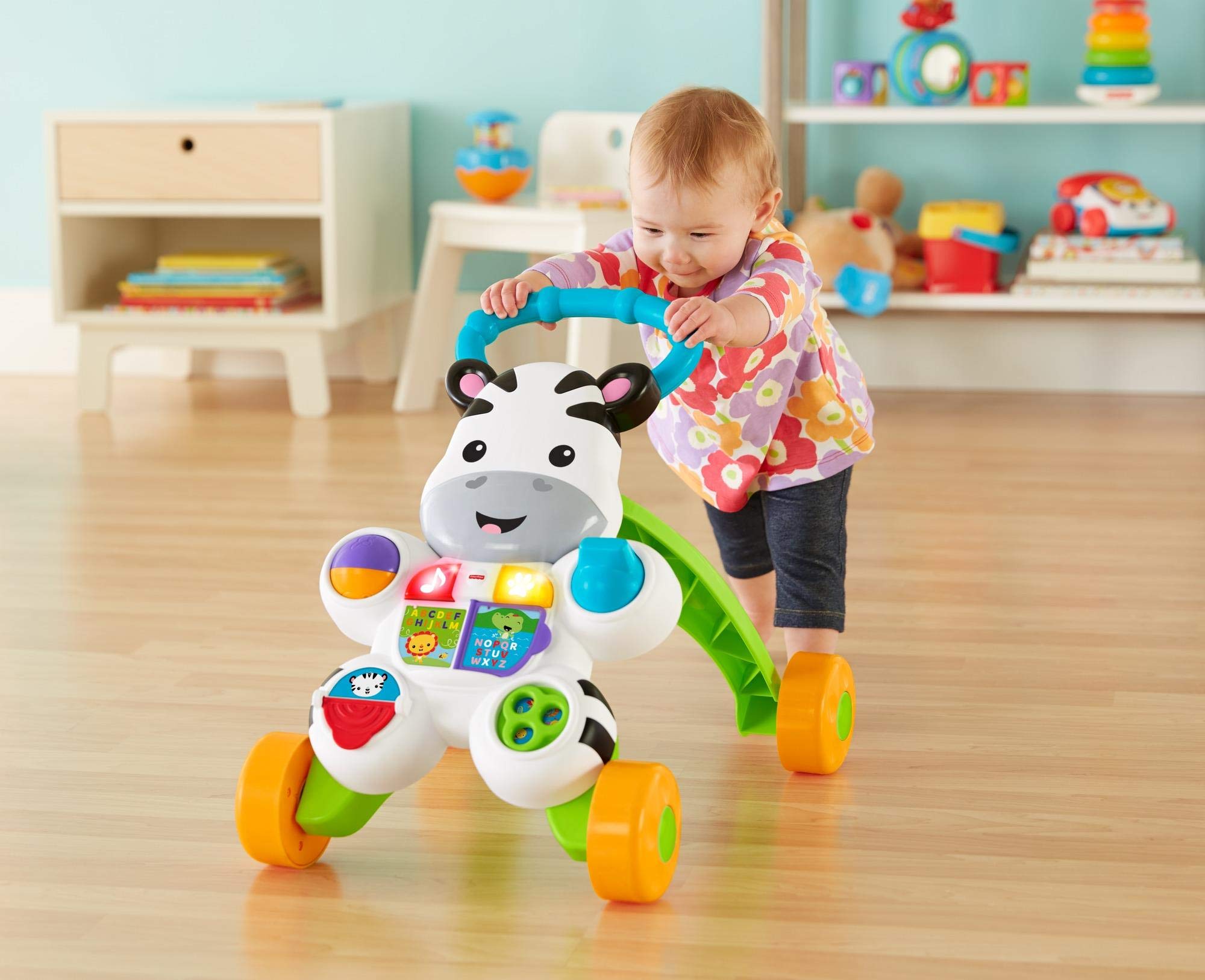 Fisher-Price Zebra Primi Passi Spingibile, Giocattolo Elettronico Educativo con Musica e Suoni, Adatto per Bambini dai 6 Mesi, DLD80