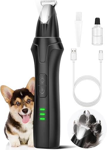 LEYOUFU Recortadora de patas de perro con luz LED, 2 velocidades de bajo ruido para patas de perro, cortadora eléctrica inalámbrica para perros para