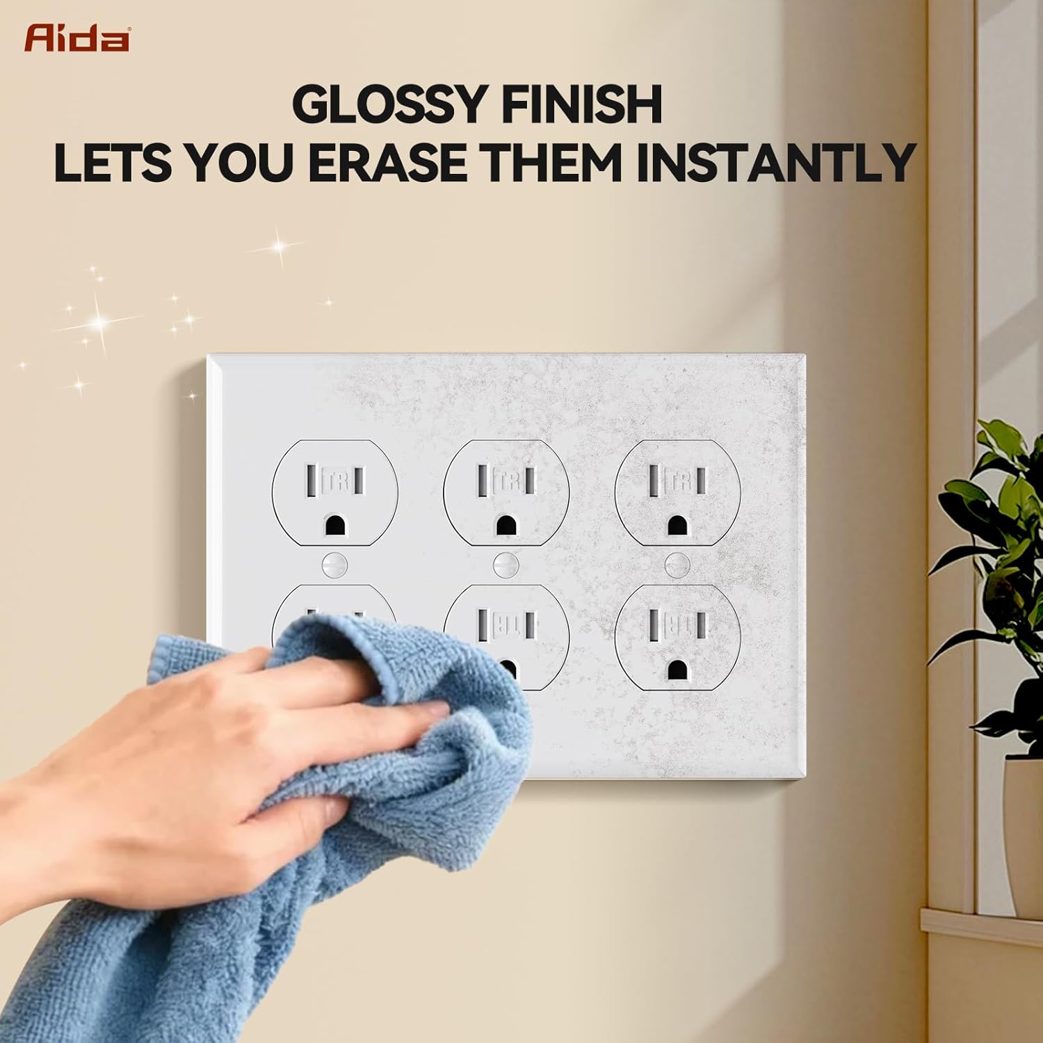 AIDA 3-Gang Standard Duplex Outlet Covers, Glossy White, 1-Pack Unbreakable Polycarbonate Replacement Wall Plates for Light Switch Cover Plate, UL Listed, 4.5" H x 6.39" L