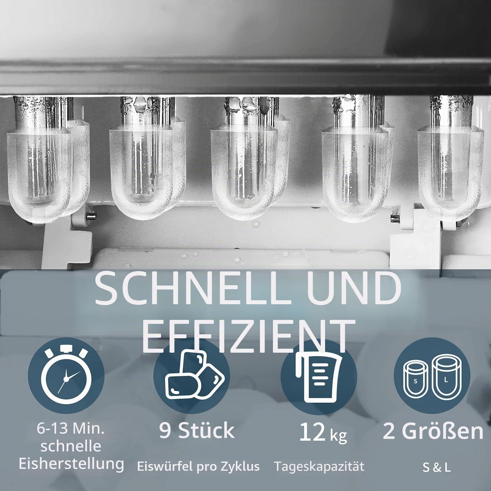 Eiswürfelmaschine Testsieger 12KG Eiswürfelbereiter Ice Maker 6 min Produktionszeit Ice Cube Maker, Eiswürfelmaschinen leise Eiswürfel Maschine mit Selbstreinigungsfunktion, Schwarz (MEHRWEG)
