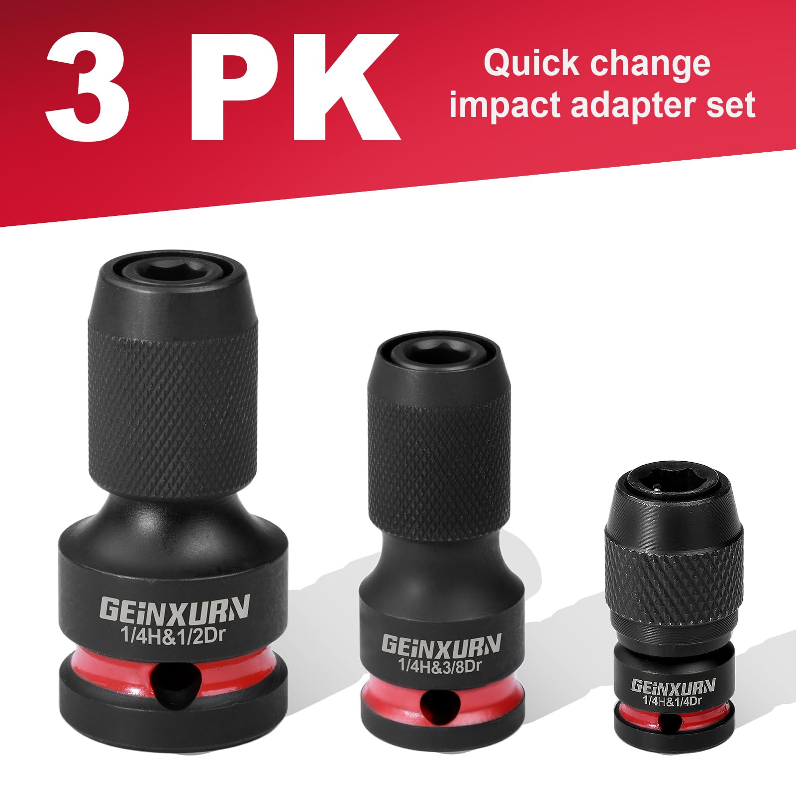 3PCS Impact Screwdriver Bit Holders Include 1/2-inch, 3/8-inch and 1/4-inch Square Drive to 1/4-Inch Quick Release Hex Socket Adapter for Impact Wrench