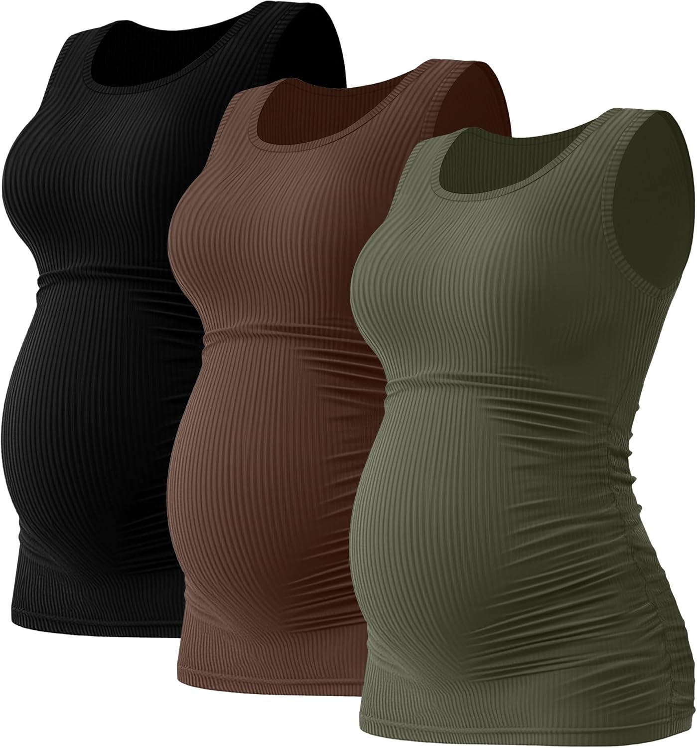 Riyiper 3 Pack Women's Maternity Tank Tops, Sleeveless Cotton Pregnancy Shirts Ribbed Knit Sides Ruched Basic Mama Clothes - Image 2
