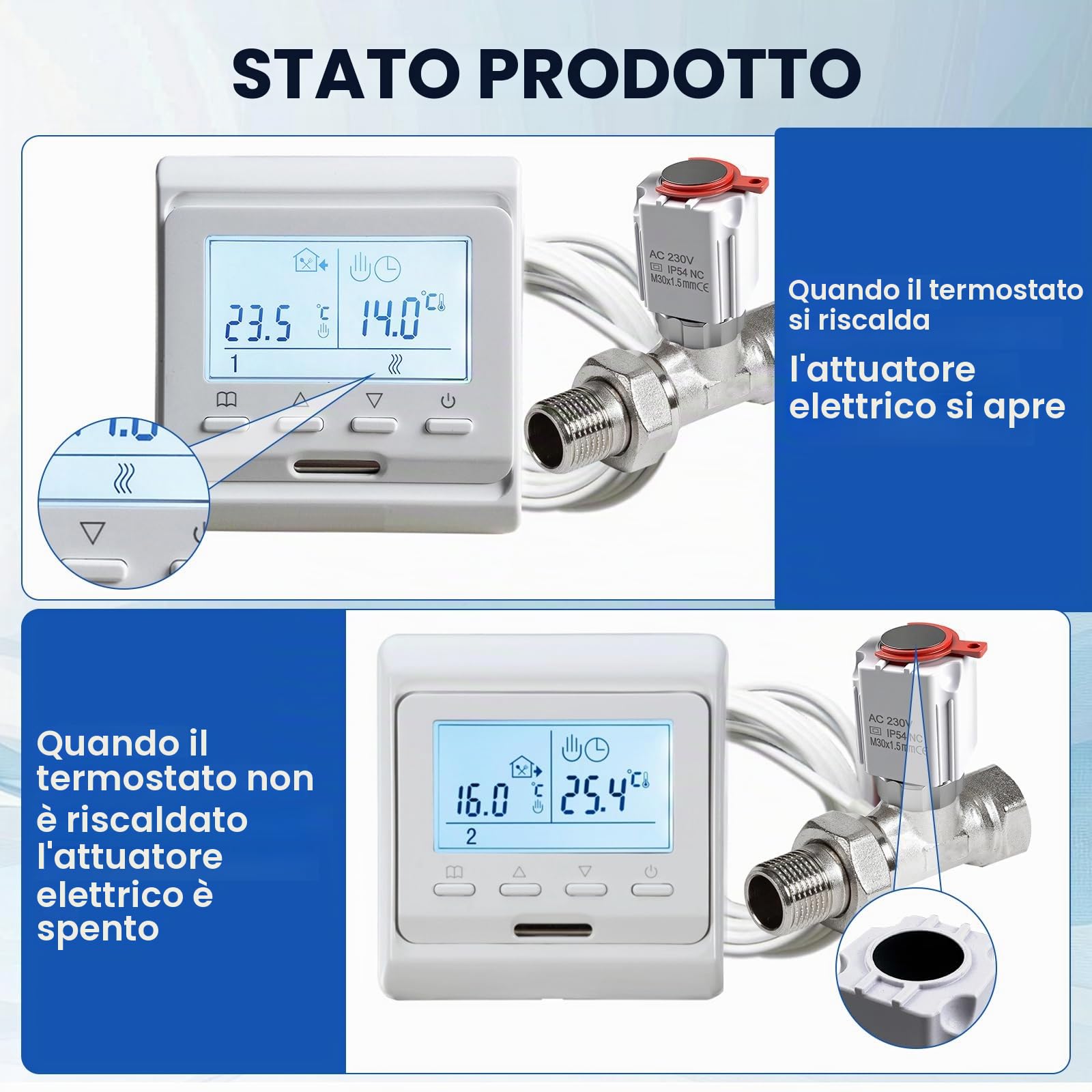 Attuatore AC 230 V per riscaldamento a pavimento, attuatore termico elettrico M30 x 1,5 mm, attuatore per valvola di riscaldamento a pavimento, attuatore per la maggior parte dei collettori per il